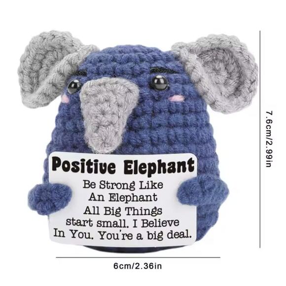 Handmade Crochet Elephant with Positive Message | Inspirational Desk Decor Gift - Picture 2 of 5
